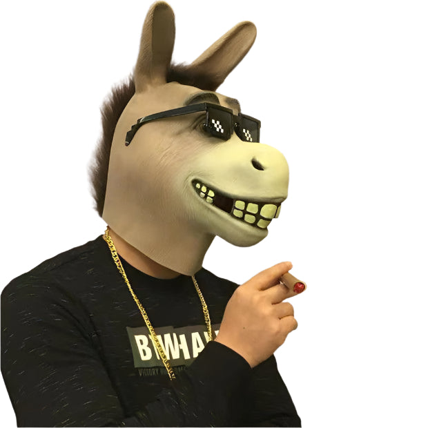 Adult Donkey Mask with Deal With It Meme Glasses - Novelty Animal Head Costume