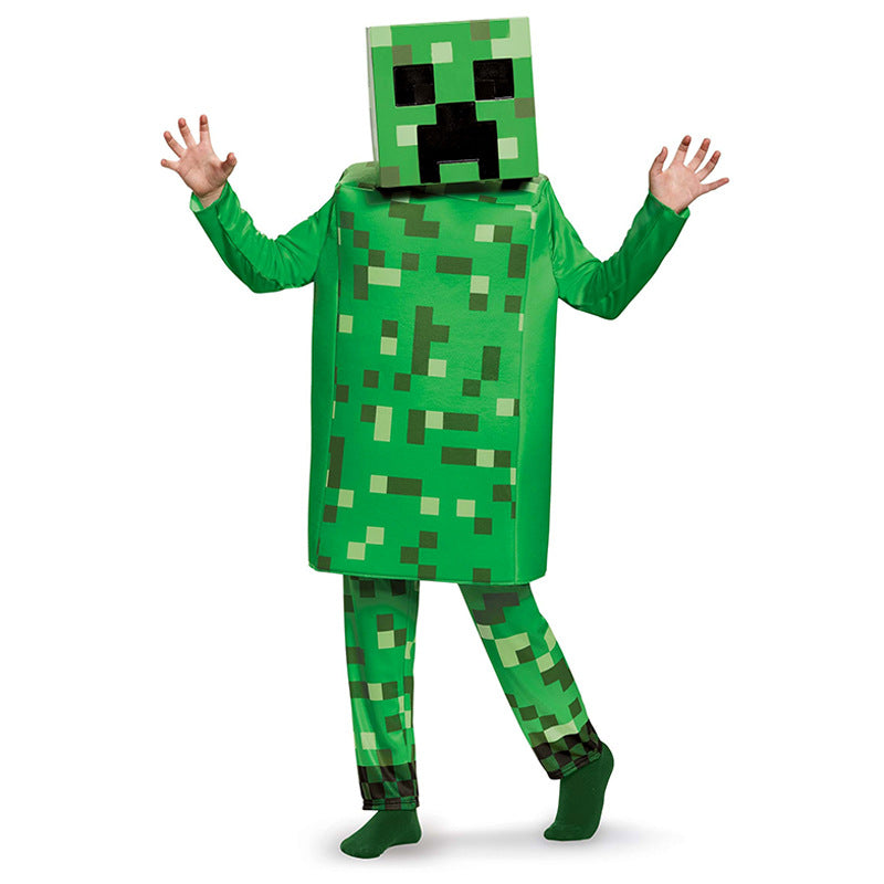 Kids Block Game Mob Costume - Green Pixelated Character Outfit
