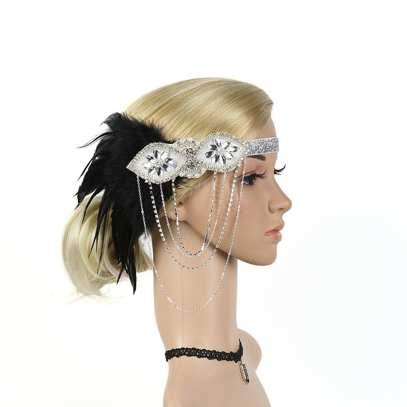 1920s Black Feather Great Gatsby Flapper Headpiece