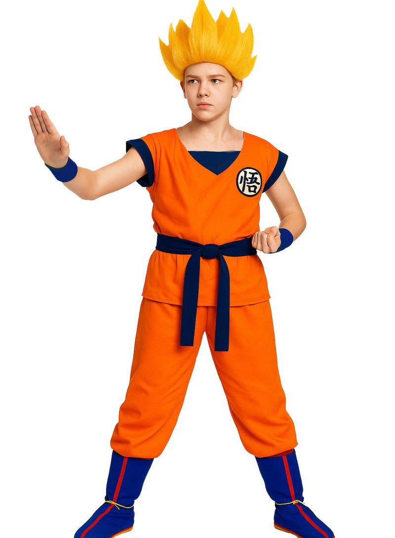 Kids Anime Warrior Costume - Orange Martial Arts Gi with Tail