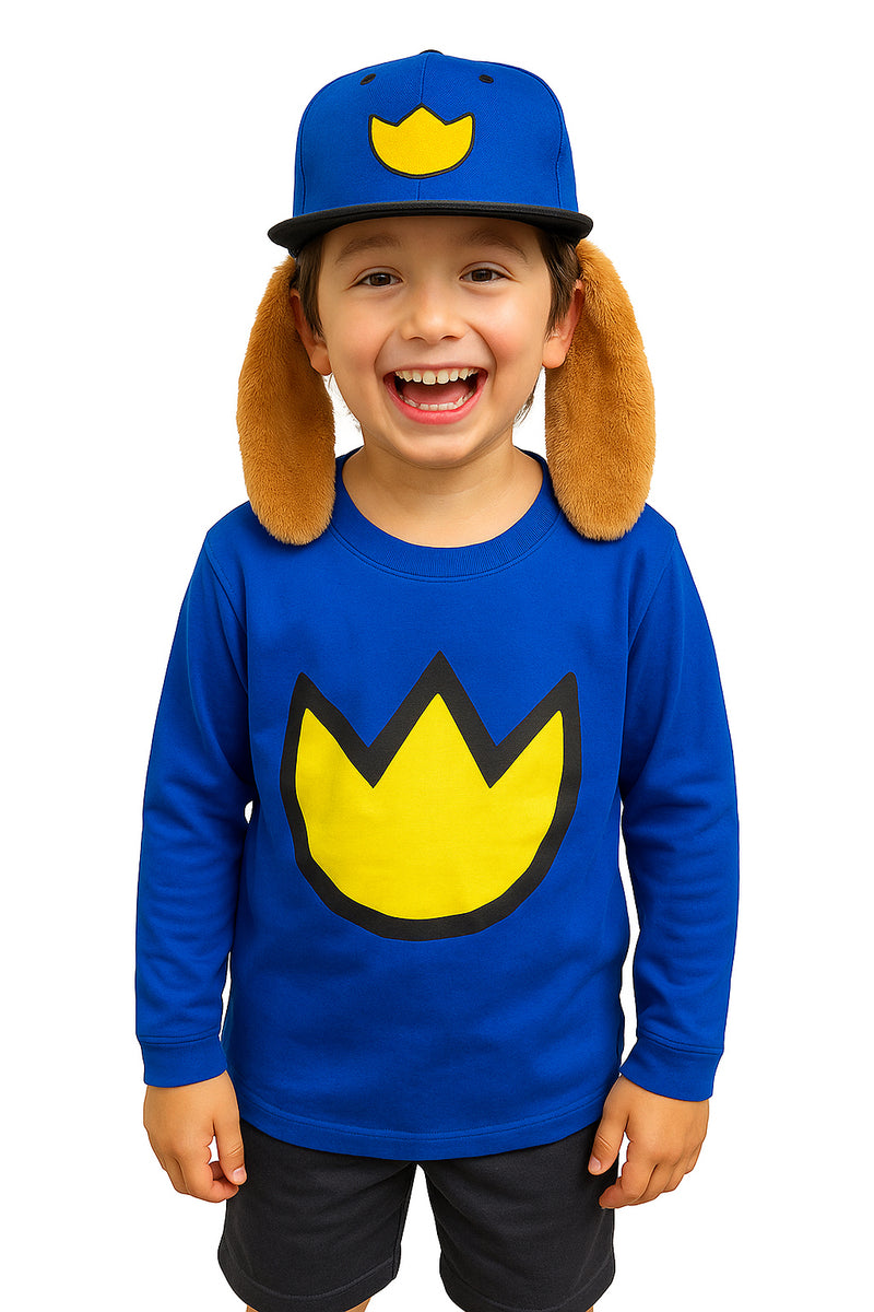 Kids Comic Book Hero Dog Costume - Blue Shirt & Cap with Plush Ears