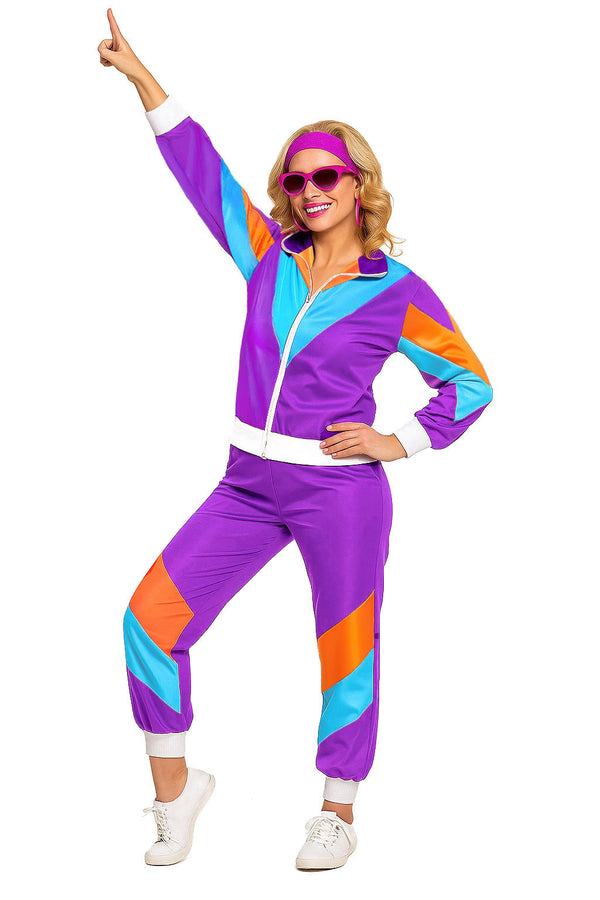 Womens 80s Shell Suit Costume - Purple Retro Tracksuit Set