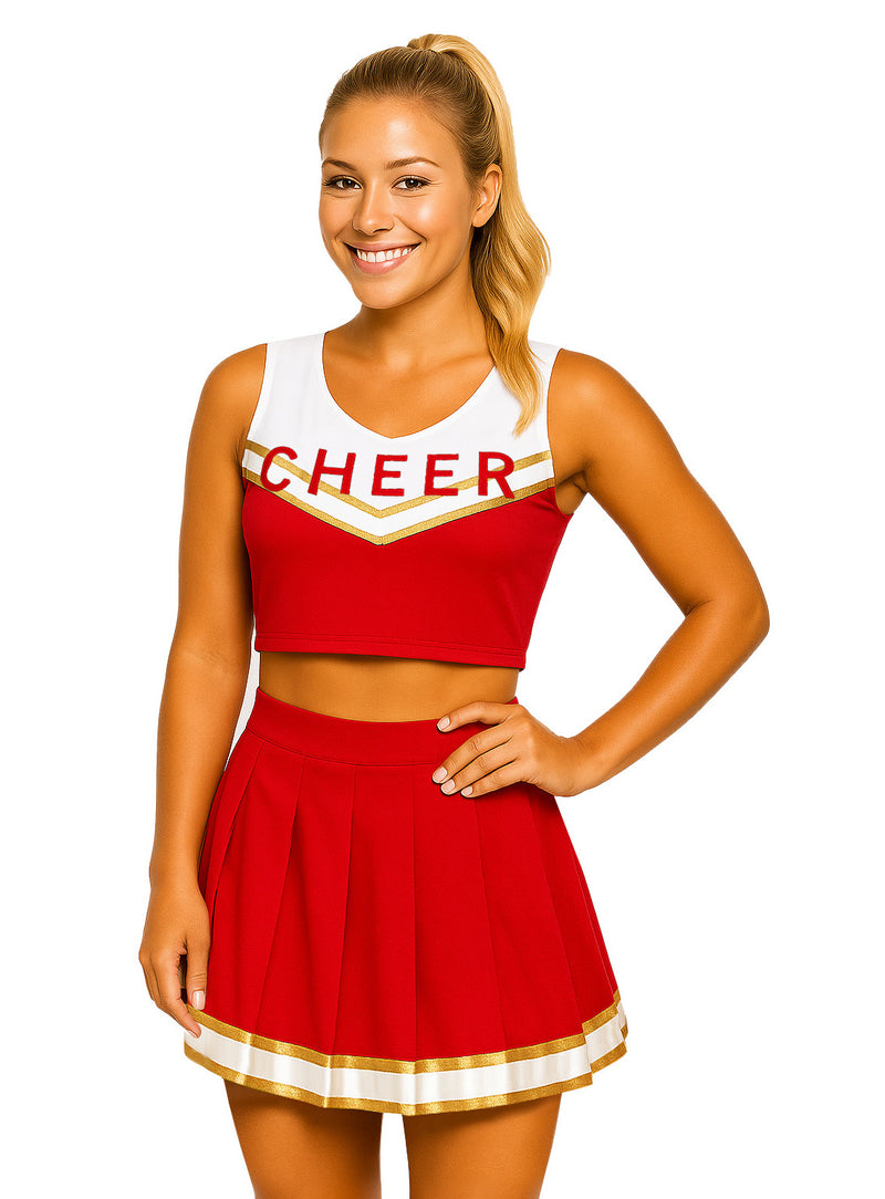 Womens Red Cheerleader Costume - Athletic Spirit Squad Outfit
