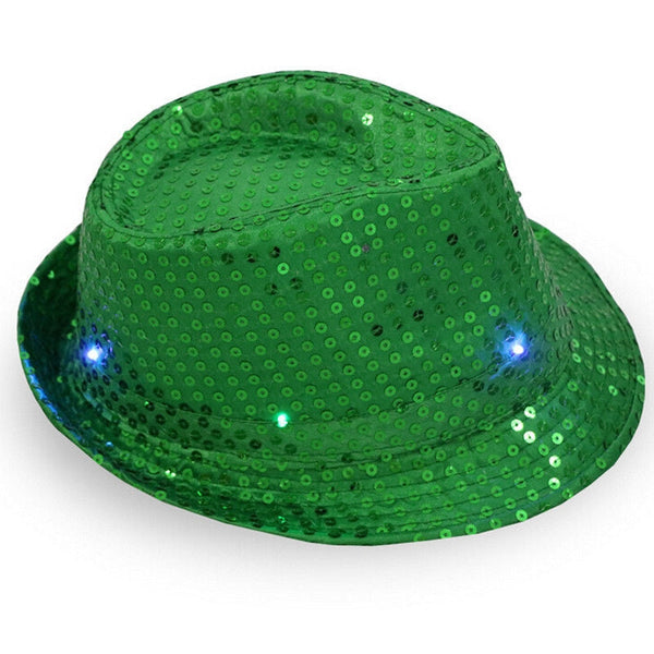 Adults Green LED Light Up Flashing Sequin Costume Hat