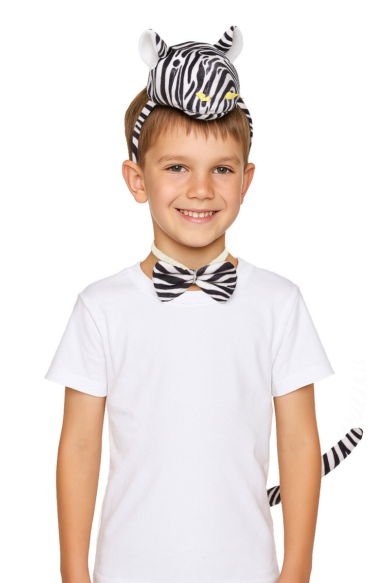 Kids Zebra Costume Accessory Set - Headband Ears Tail & Bow Tie