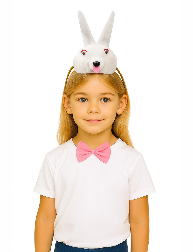 Kids Rabbit Costume Accessory Set - White Bunny Headband Bow Tie Tail
