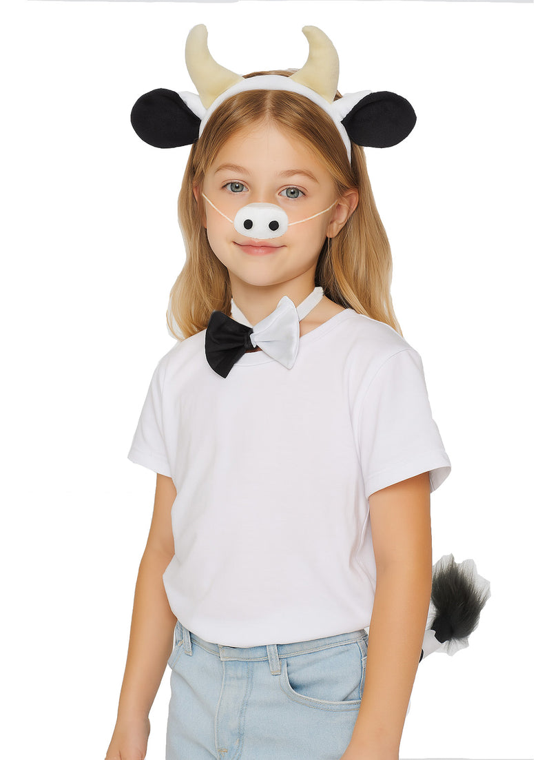 Kids Cow Costume Accessory Set - Farm Animal Headband, Bow Tie & Tail