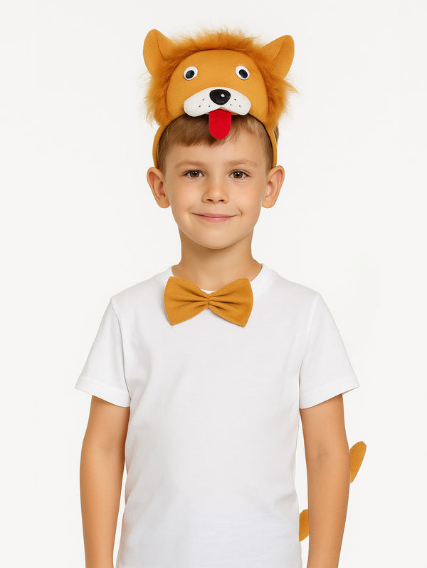 Kids Lion Costume Set - 3-Piece Animal Headband, Bow Tie & Tail