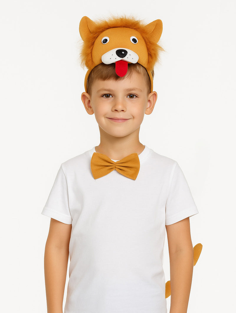Kids Lion Costume Set - 3-Piece Animal Headband, Bow Tie & Tail