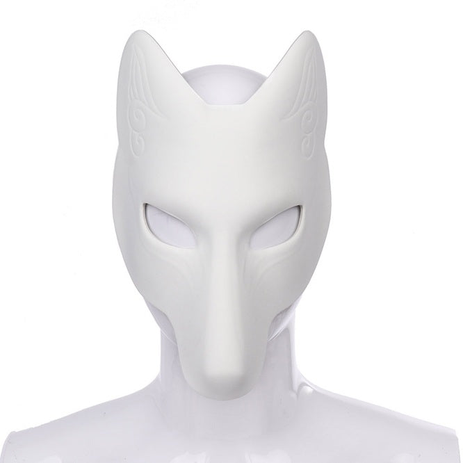 Adult White Fox Mask - Unpainted Kitsune Cosplay Accessory