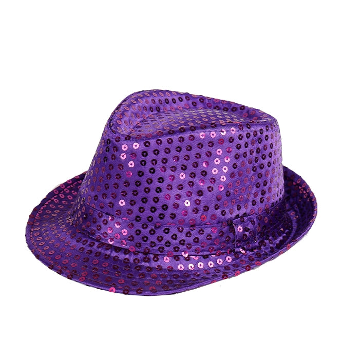 Kids Purple LED Light-Up Sequin Hat - Disco Party Fedora Accessory