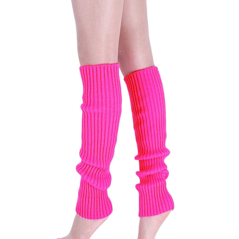 Hot Pink Womens Pair of Party Legwarmers Knitted Dance 80s Costume Leg Warmers