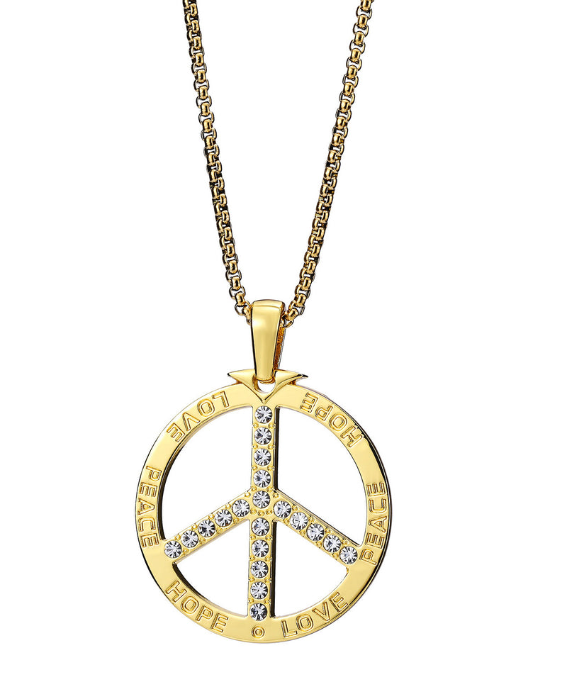 Adult Gold Peace Sign Necklace - 70s Hippie Costume Accessory