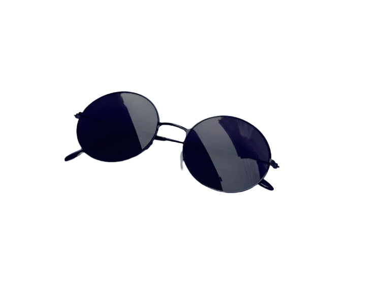 Black Retro 80s Round Frame Sunglasses