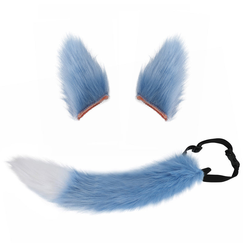 Kids Fox Ears and Tail Set - Blue White Anime Animal Costume Accessory