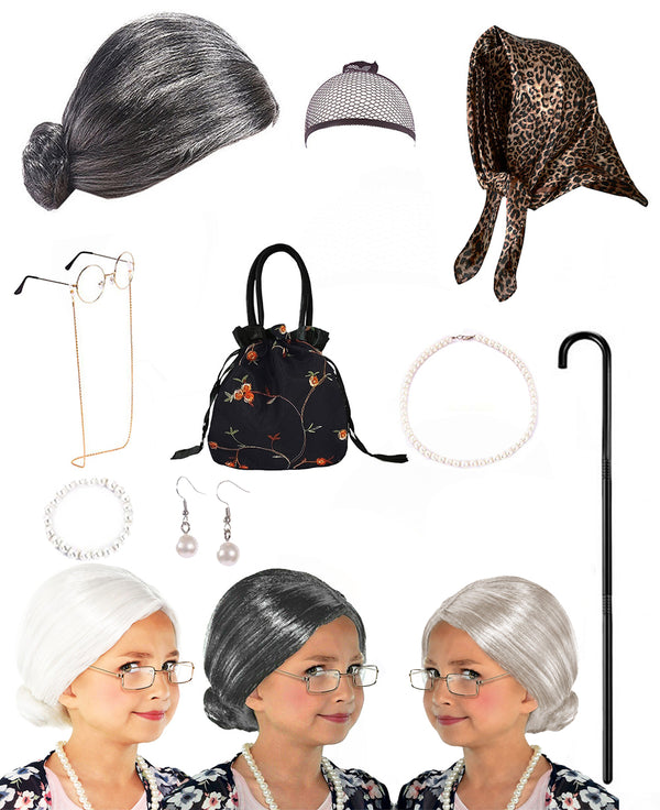 Kids and Adults 100 Days of School Costume Set - Grandma Accessory Kit