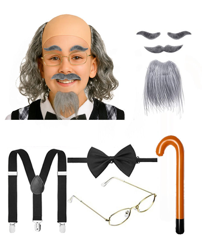Kids and Adults Old Man Costume Set - 100 Days of School Grandpa Accessory Kit