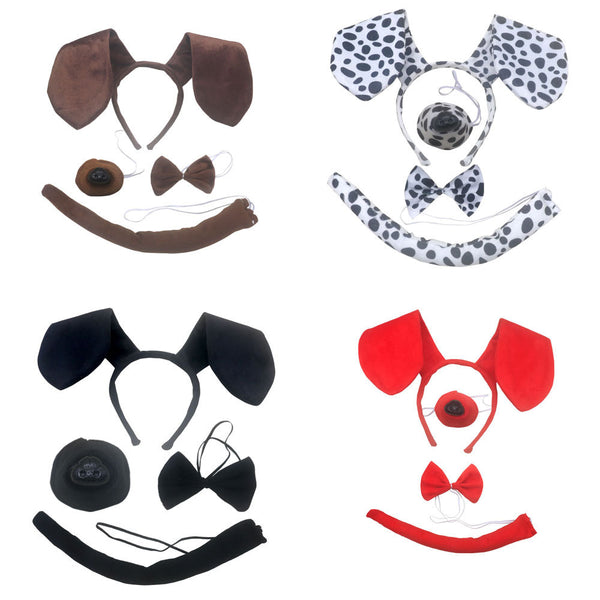 Kids Adults Dog Gloves Tail Nose Headband Animal Set