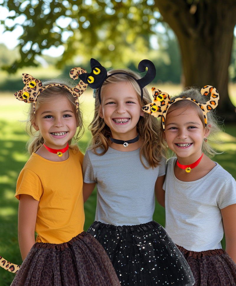 Kids Cat Ears Tail & Choker Set - 3-Piece Black Leopard Costume Accessory