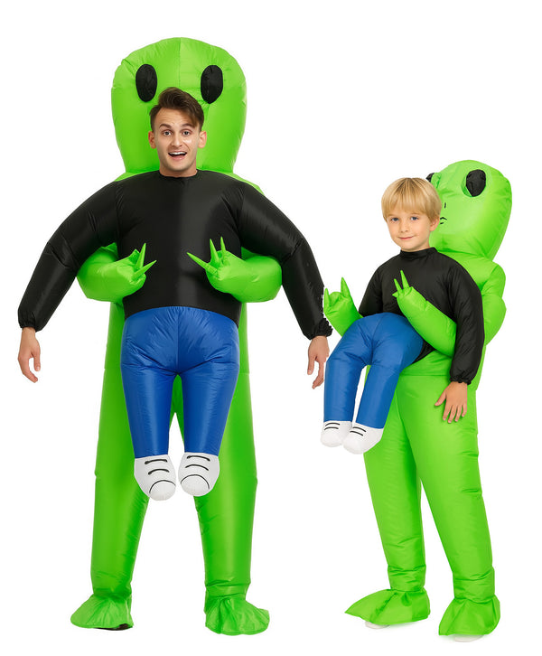 Kids and Adults Inflatable Alien Abduction Costume - Green UFO Carry-Me Suit