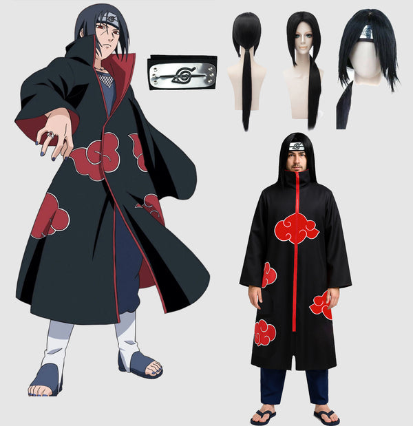 Adult Anime Ninja Cloak Costume - Black Robe with Red Cloud Cosplay