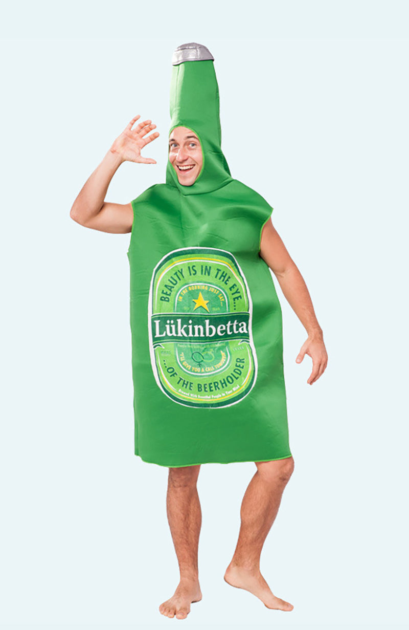 Mens Beer Bottle Costume - Novelty Oktoberfest Tunic with Cap