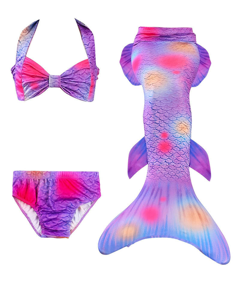 Girls purple ombre mermaid tail swimsuit set with halter bikini top and swimmable tail with monofin