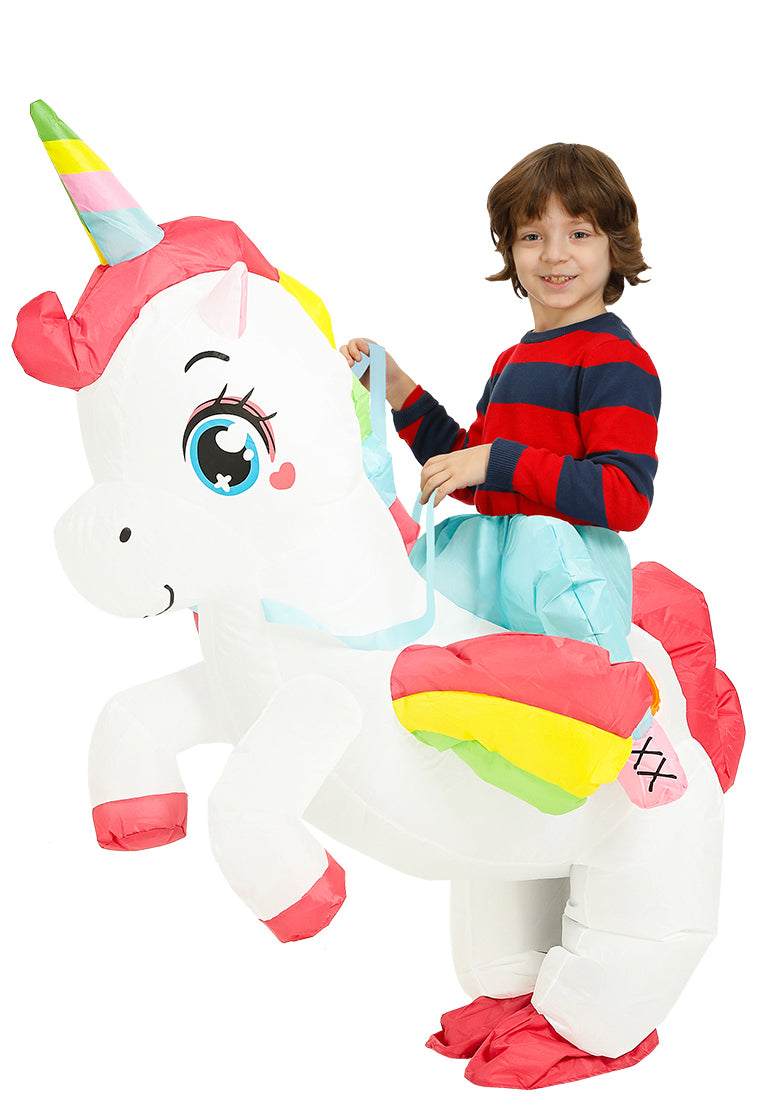 Kids Inflatable Unicorn Costume - Rainbow Ride-On Fantasy Creature Suit