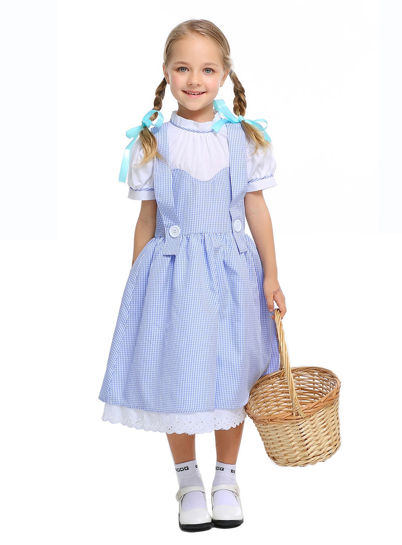 Kids Farm Girl Costume - Blue Gingham Dress & Blouse Book Week Set