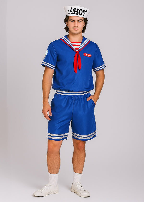 Mens 80s Ice Cream Sailor Costume - Retro Nautical Uniform Set