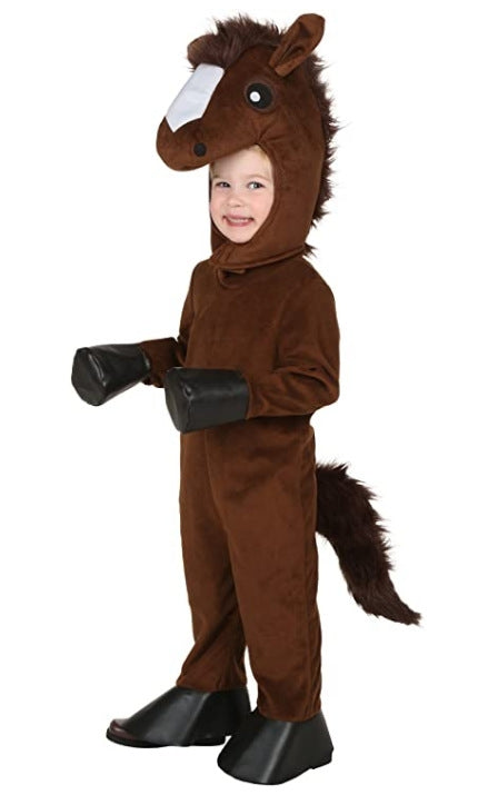 Kids Horse Mascot Costume - Brown Pony Jumpsuit with Hood & Hooves