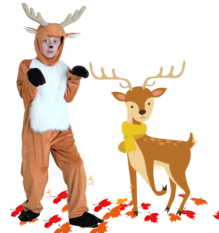 Kids deer costume with tan plush body and white chest panel