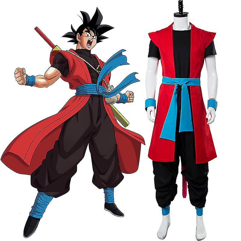Kids anime warrior costume with red sleeveless coat and black martial arts gi
