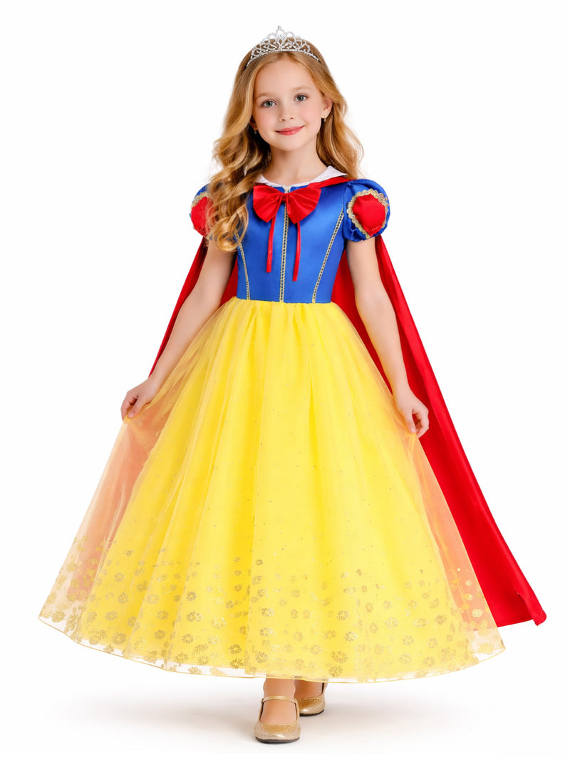 Kids Storybook Princess Costume - Blue & Yellow Ball Gown with Red Cape