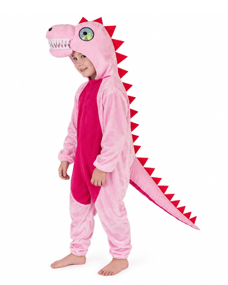 Kids Pink Dinosaur Costume - T-Rex Jumpsuit with Hood