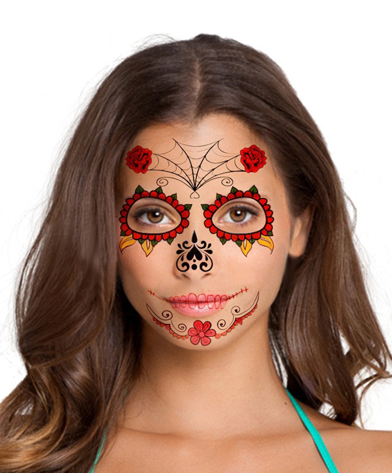Ladies Halloween Day of the Dead Face Temporary Tattoo