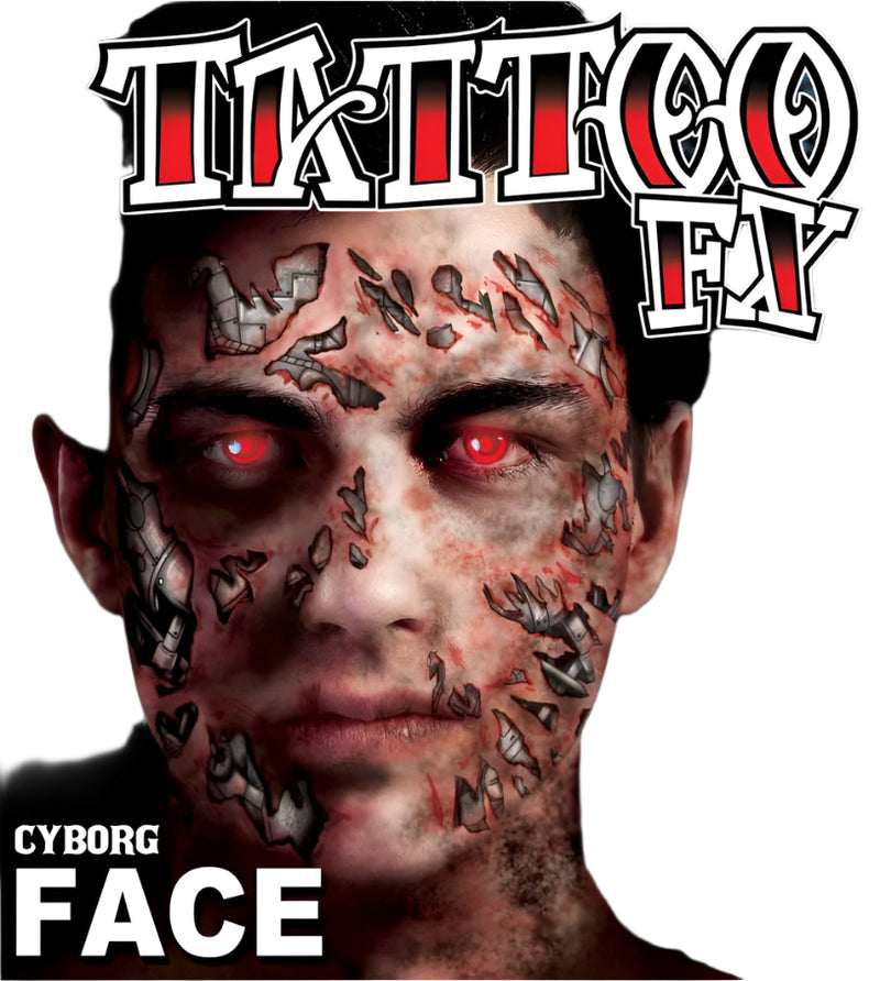 Men's Halloween Cyborg Scary Face Temporary Tattoo