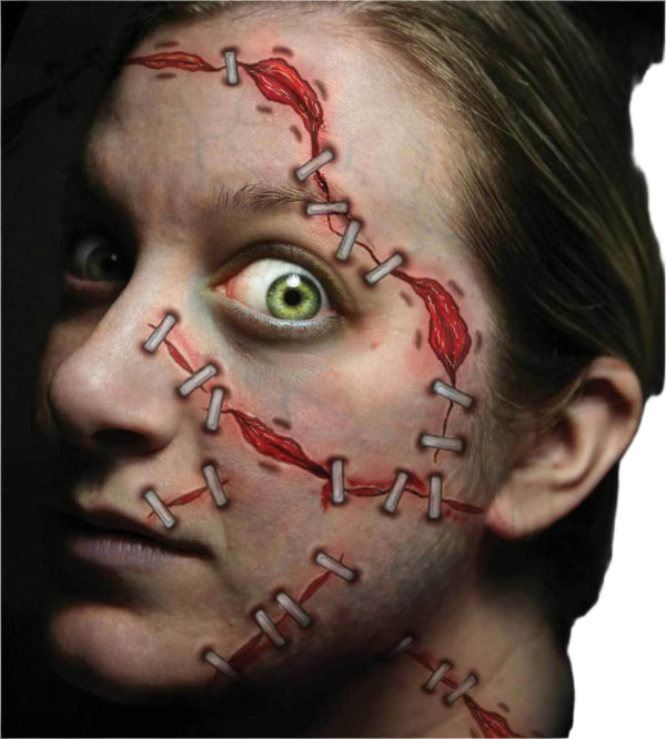 Halloween Trauma Stapled Scary Face Temporary Tattoo