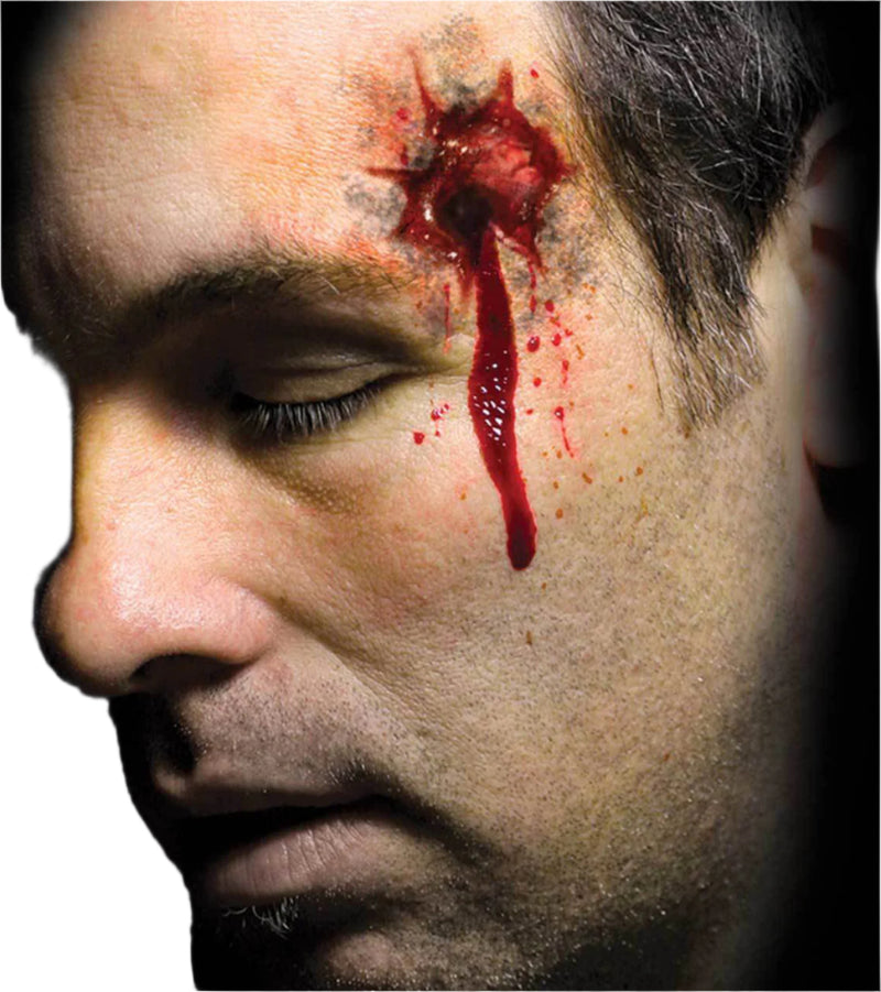 Men's Halloween Trauma Shot Stabbed Scary Face Temporary Tattoo