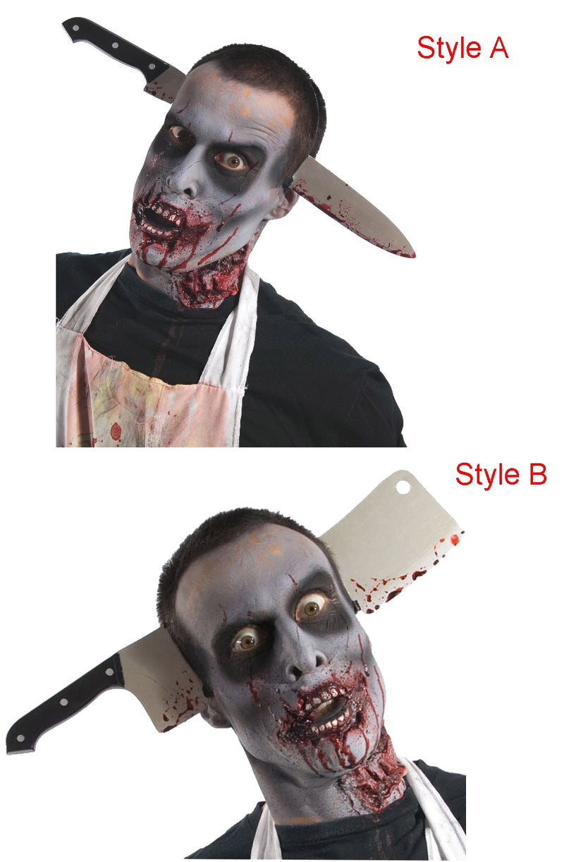 Zombie Kitchen Knife Cleaver Through Head