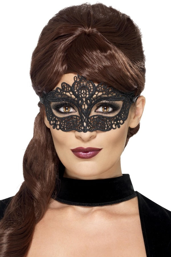 Embroidered Black Lace Filigree Eyemask Masquerade Halloween Costume Accessory