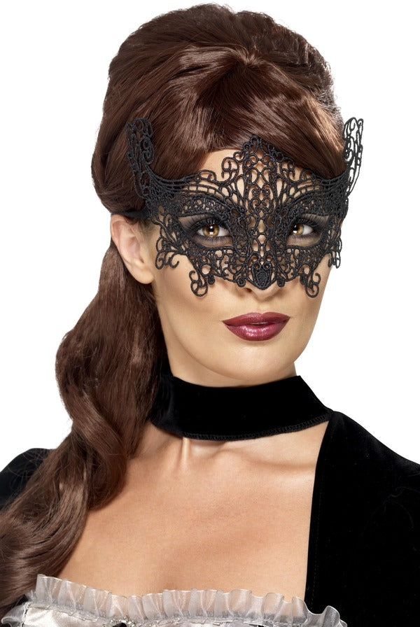 Embroidered Black Lace Filigree Eye mask Masquerade