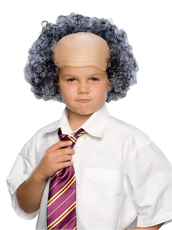 Kids Bald Wig With Grey Curly Sides