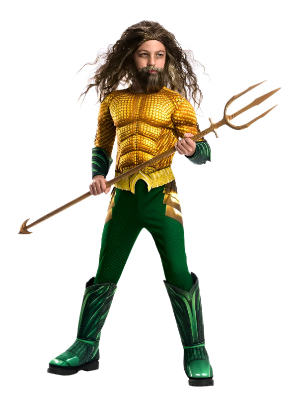 Deluxe Aquaman Kids Fancy Dress DC Comic Film Superhero Adults Costume Outfit