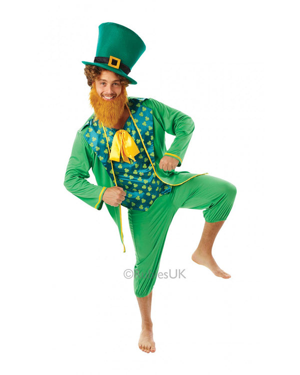 Mens Gents Green St Patricks Day Irish Costume Leprechaun Adults Outfit Fancy Dress + Hat