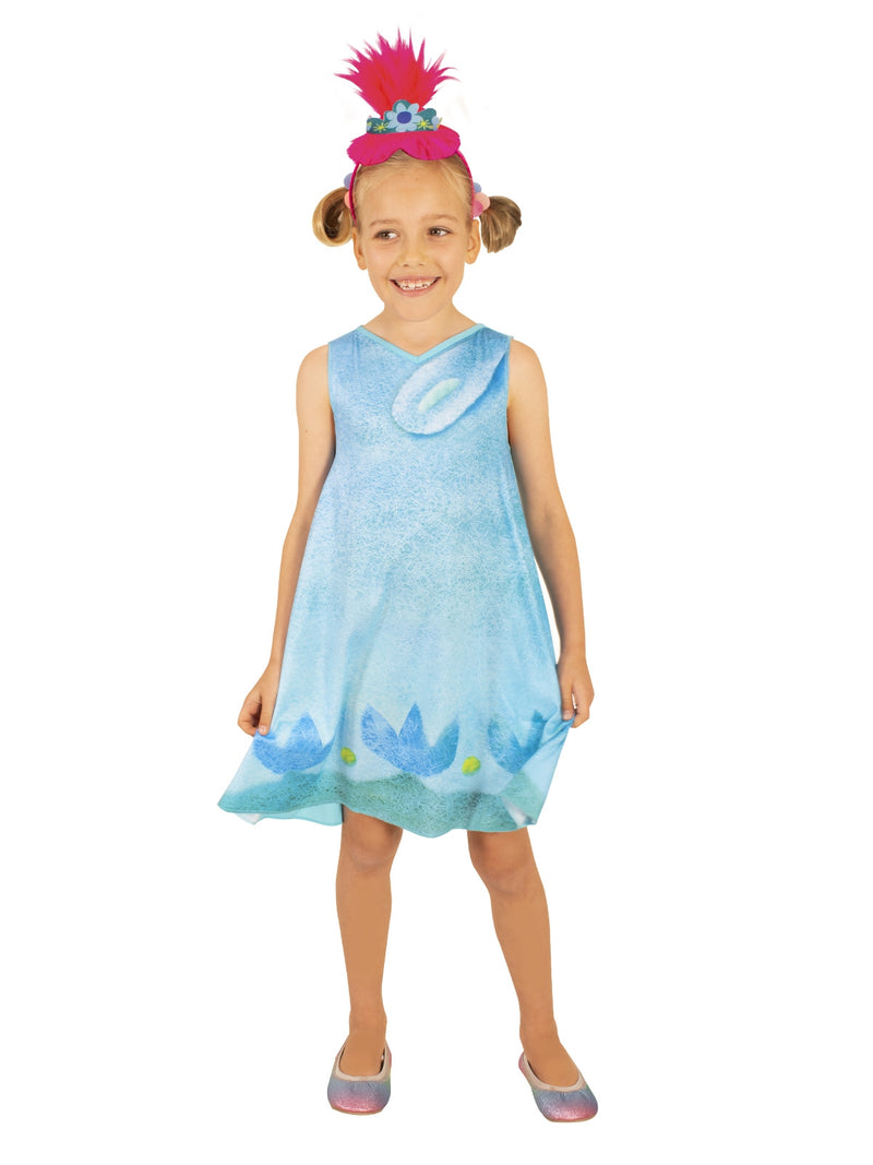 Kids Trolls Poppy Costume - Licensed Blue Dress & Headband Set