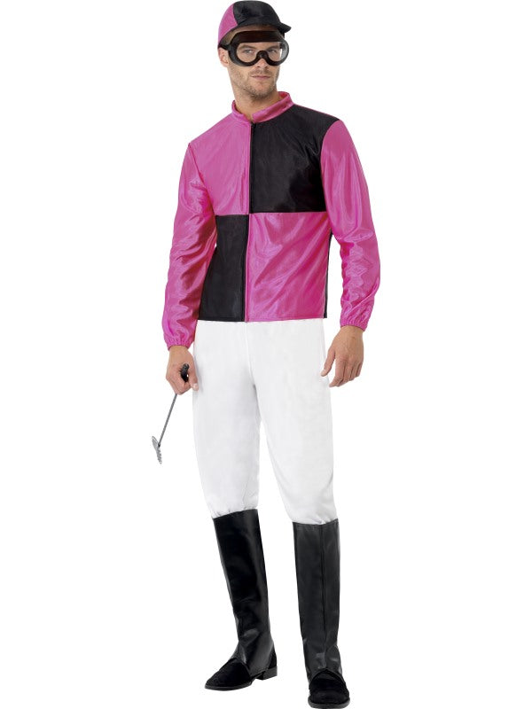 Pink Black Jockey Horse Racing Rider Mens Uniform Fancy Dress Costume Outfit Hat