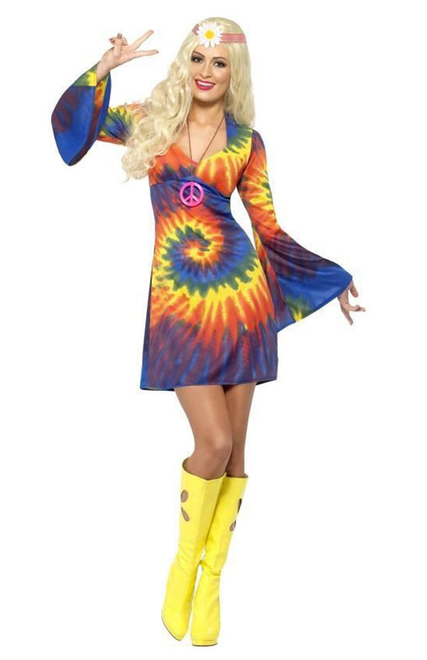Ladies Tie Dye 60s 70s Retro Hippie Disco Costume