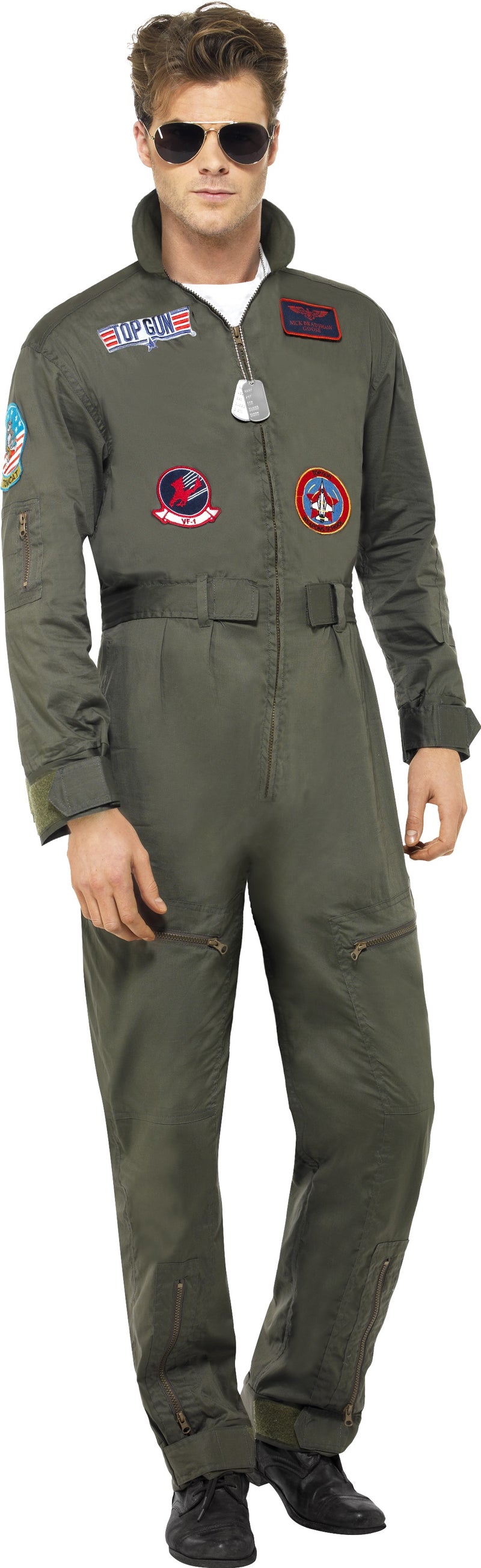 Retro Men Aviator Pilot Costume Top Gun 1980s 80s Military Costume