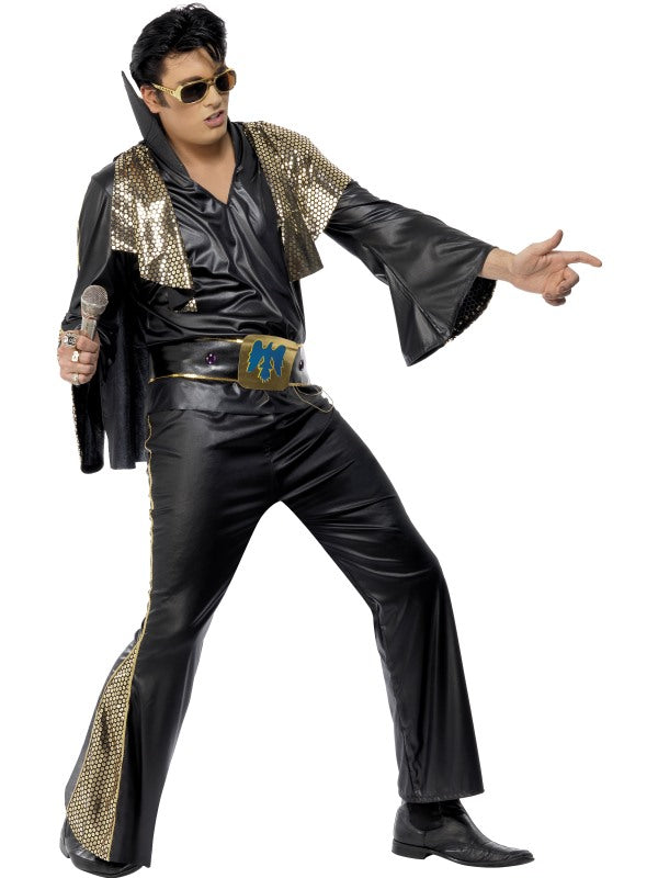 Elvis Presley Black Gold Costume Rock and Roll 1950s Rock Star